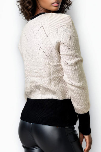 LS62074 RHINESTONE FLOWER SWEATER (WHT, GRN)