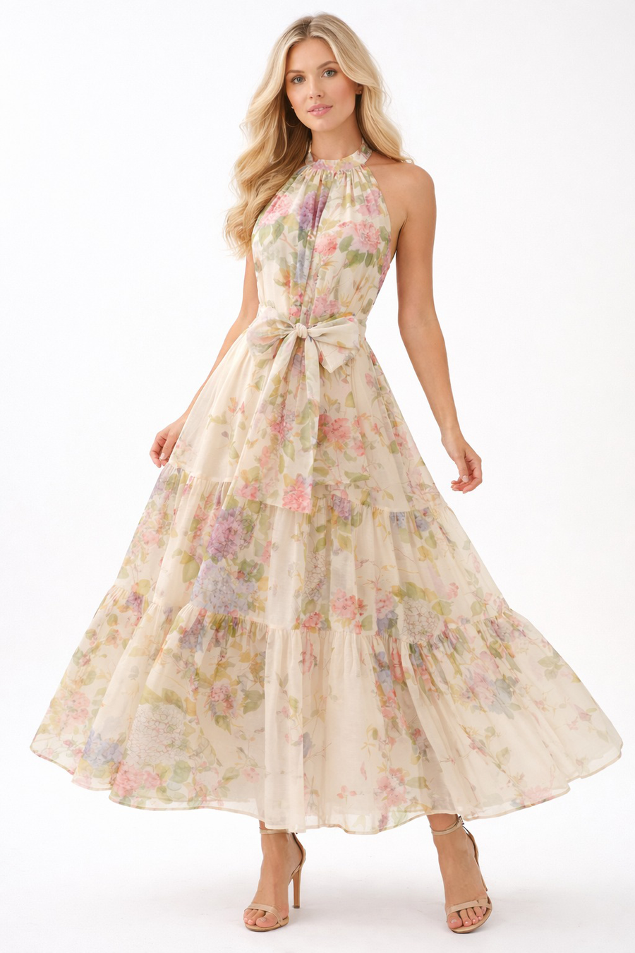 C3567 TIERED HALTERED MAXI DRESS