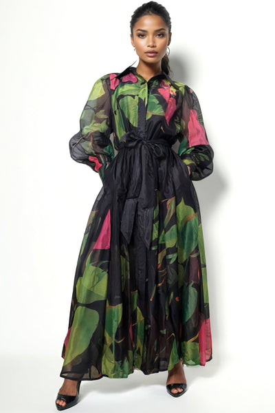 C3508 FLARE BUTTON DOWN DRESS