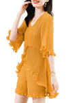 W5230 CRINKLED SHORT / TOP SET (GRN, WHT, MUSTARD)