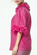 T2570 RUFFLE TRIM TOP (PINK, WHT)