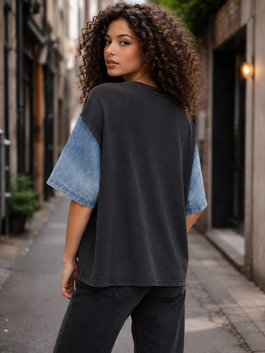 TL0004 KITTY DENIM SEQUIN T-SHIRT TOP