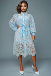 X7949 AQUA EMBROIDERED BUTTON DOWN MIDI