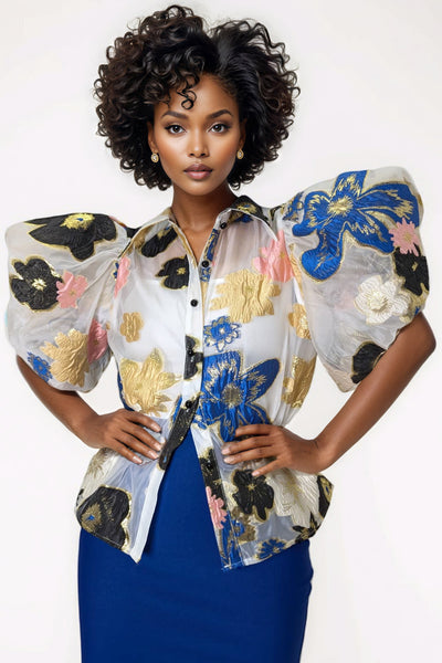 T2581 PUFF SLEEVE FLOWER TOP (S, M) MORE COMING SOON