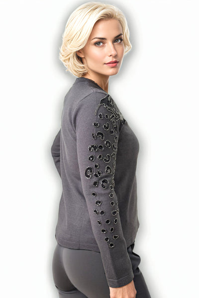 JK199 BEADED SLEEVE CARDIGAN SWEATER