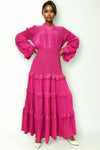 E7112 TIERED MAXI DRESS (PINK, GRN)