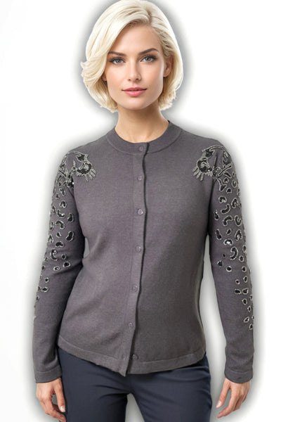 JK199 BEADED SLEEVE CARDIGAN SWEATER
