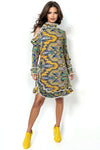 X7092 COLD SHOLDER MINI DRESS (BLUE, YELLOW)