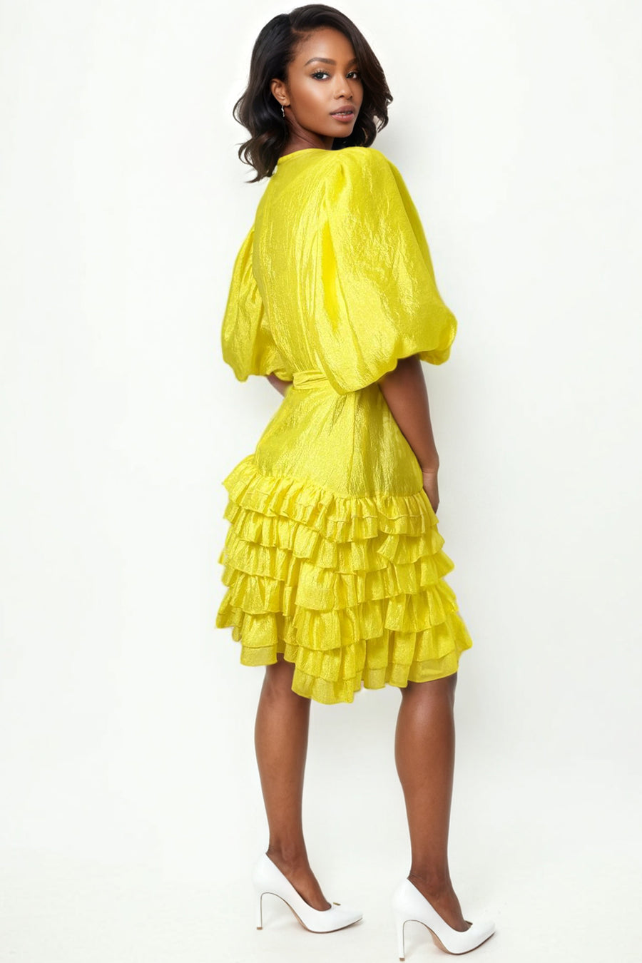 T2125 LAYERED RUFFLE DRESS (YELLOW, WHT) – N by Nancy T2125 LAYERED RUFFLE DRESS (YELLOW, WHT) – N by Nancy