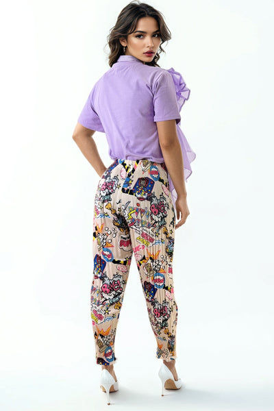 W8314 ONE SIDE RUFFLE TOP (PINK, LILAC, WHT)