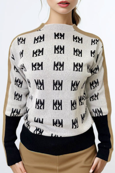 LS62056 COLOR STRIP SWEATER (OFF WHT, BLK)