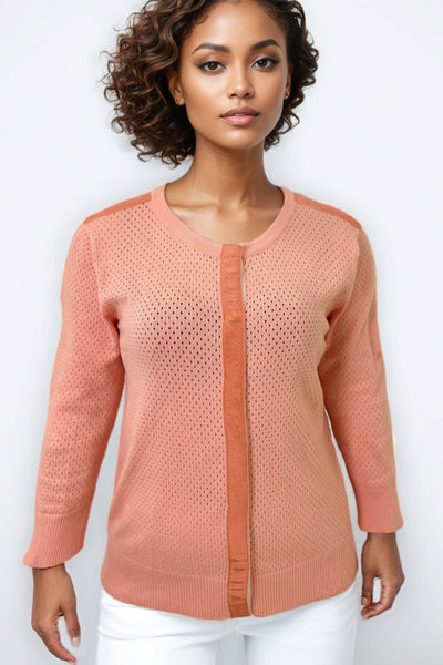 S2503 EYELET BUTTON-DOWN SWEATER TOP