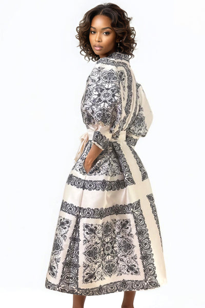 W5152A PUFF SLEEVE MIDI DRESS