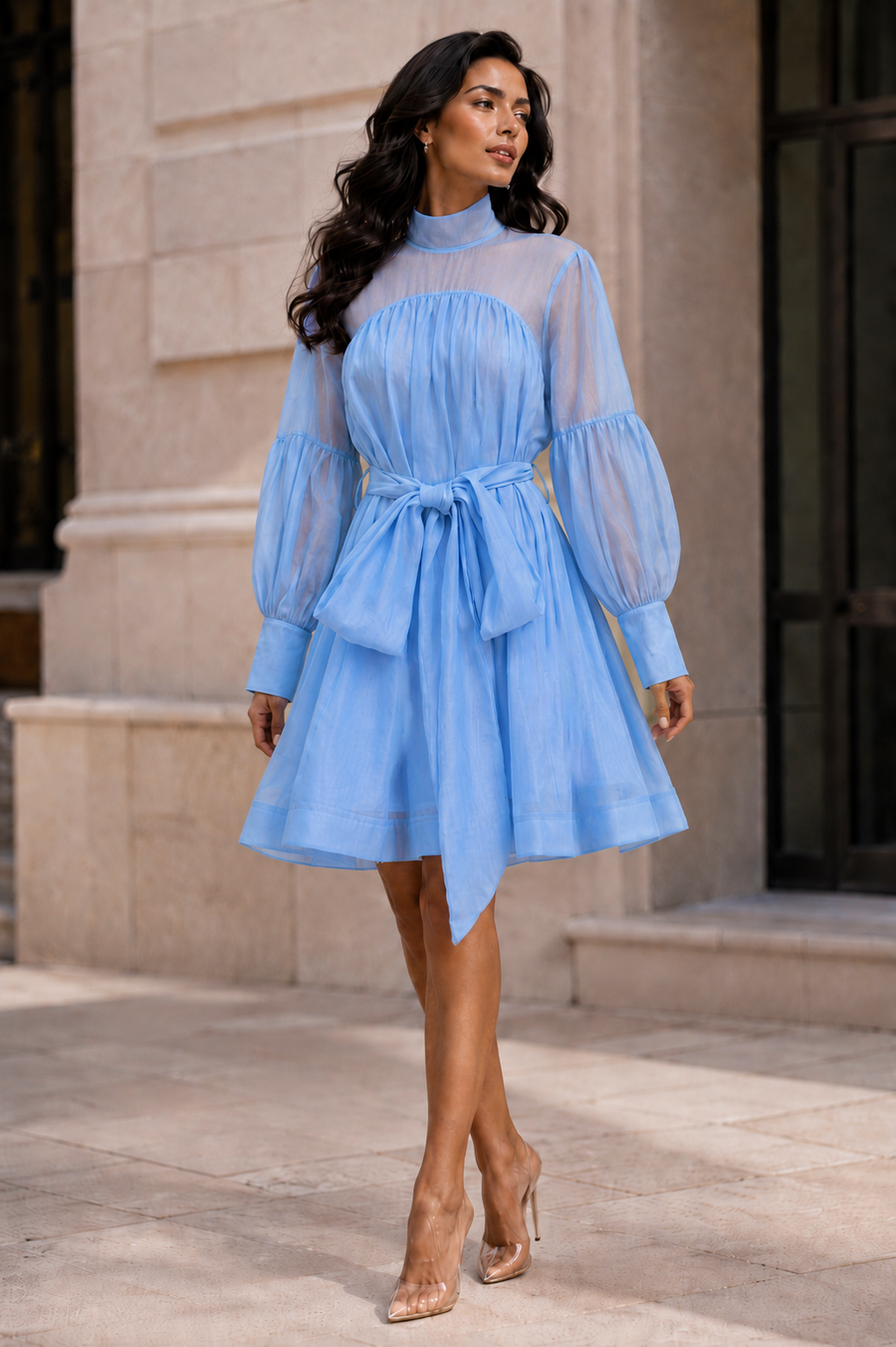 X7921 ENCHANTING ORGANZA MINI DRESS (BLU, BURG)