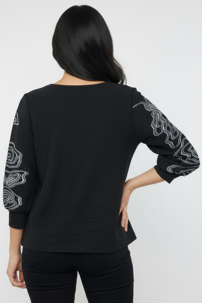 NY0014 LINE ART CRINKLED TOP (BLUSH, BLK)