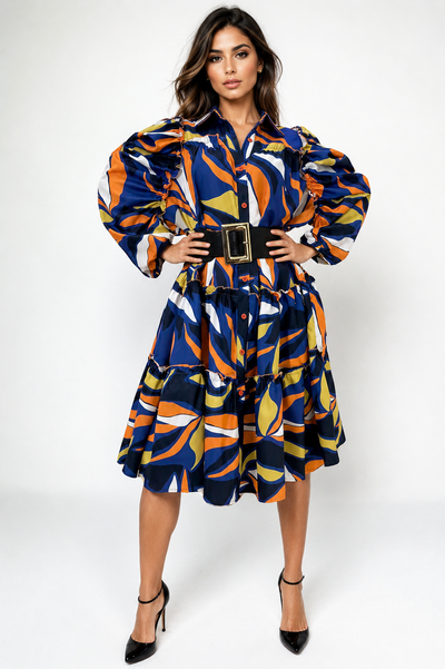W89991 TIERED BUTTON-DOWN DRESS