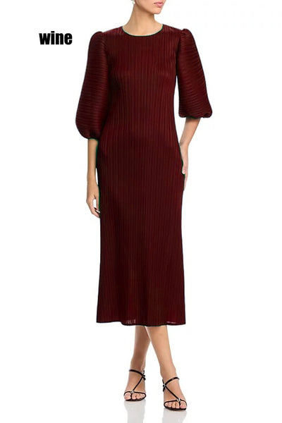 N2483 CRINKLED DRESS (GRN, WINE) (S, M, L)