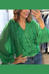 W5701 VNECK RUFFLE TOP (BLK, GRN)