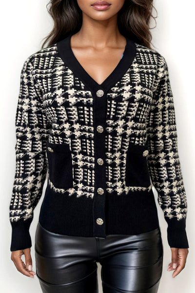 LS62006 PLAID CARDIGAN SWEATER