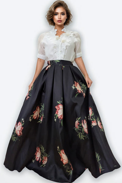 X8001 SUPER LONG PRINT SKIRT (BLK, BEIGE)