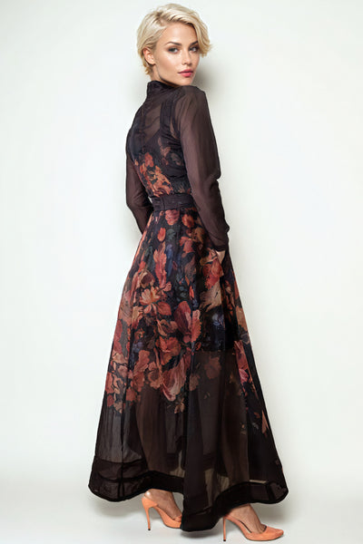 W5962 SHEER FLARED MAXI DRESS