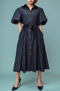 W5152B PUFF SLEEVE DENIM DRESS