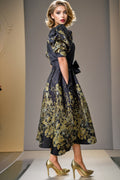 VX2028 PUFF SLEEVE MIDI DRESS