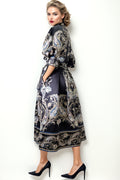 W5152B PUFF SLEEVE PAISLEY PRINT DRESS