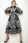 W5152B PUFF SLEEVE PAISLEY PRINT DRESS