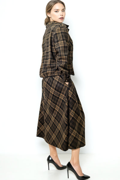S3081 PLAID BUTTON-DOWN SKIRT