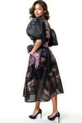 T2579 PUFF SLEEVE BROCADE DRESS