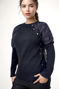 SK21087 LACE SHOULDER SWEATER (GREY, BLACK)