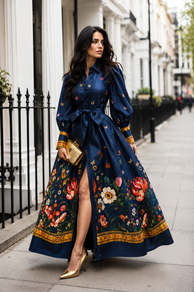 A96208 BUTTERFLY GARDEN  MIKADO MAXI DRESS