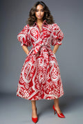 W5152R PUFF SLEEVE MIDI DRESS