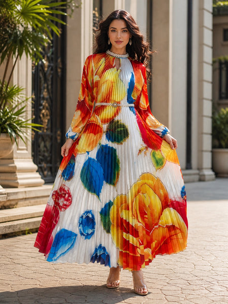 X8058A SUNBURST PLEATED MAXI DRESS