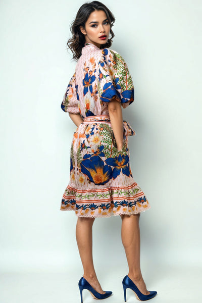 A95006 FLORAL PUFF SLEEVE DRESS