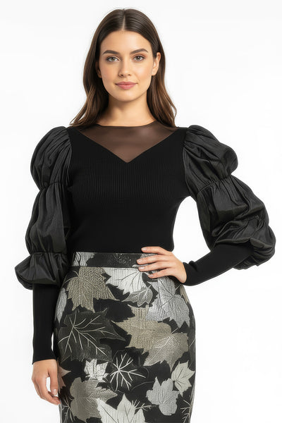 T2166 GATHERED LONG SLEEVE RIBBED TOP