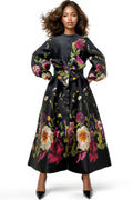 A95116 FLORAL PUFF SLEEVE DRESS