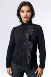 SK007 RUFFLE NECK CARDIGAN SWEATER (NAVY, BLK)