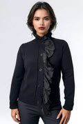 SK007 RUFFLE NECK CARDIGAN SWEATER (NAVY, BLK)