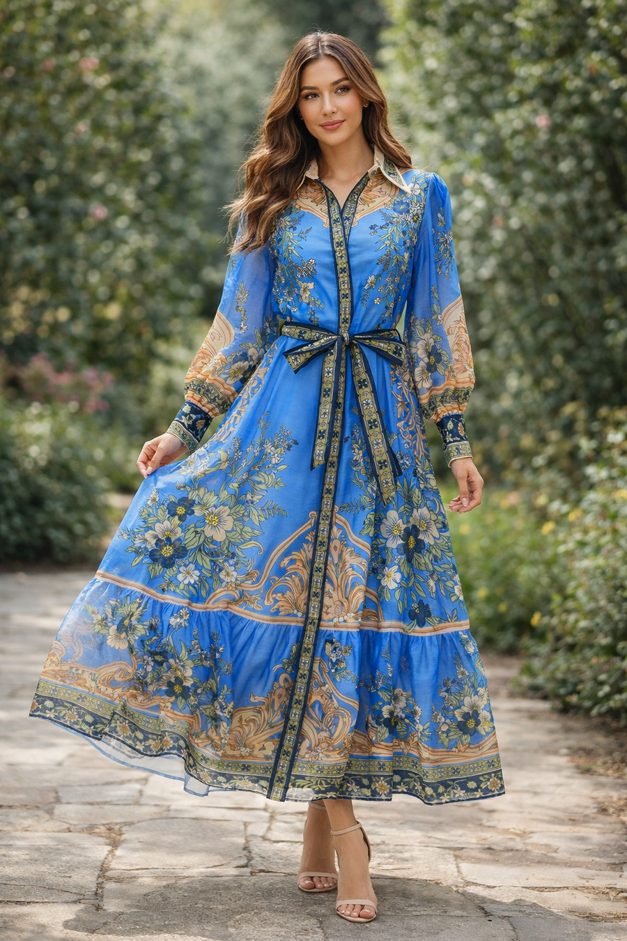A95036 SCARF PRINT ORGANZA SHIRT DRESS