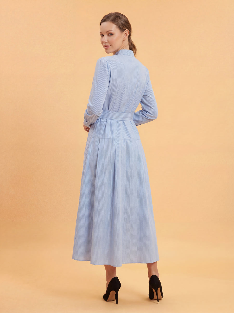 A95029 PINSTRIPE FLORAL PRINT SHIRT DRESS