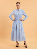 A95029 PINSTRIPE FLORAL PRINT SHIRT DRESS