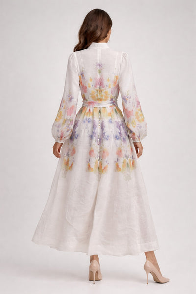 A95031A WATERCOLOR PRINT ORGANZA MAXI DRESS