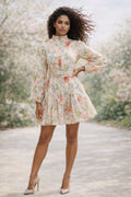 A95055A BOTANICAL BELTED ORGANZA MINI DRESS
