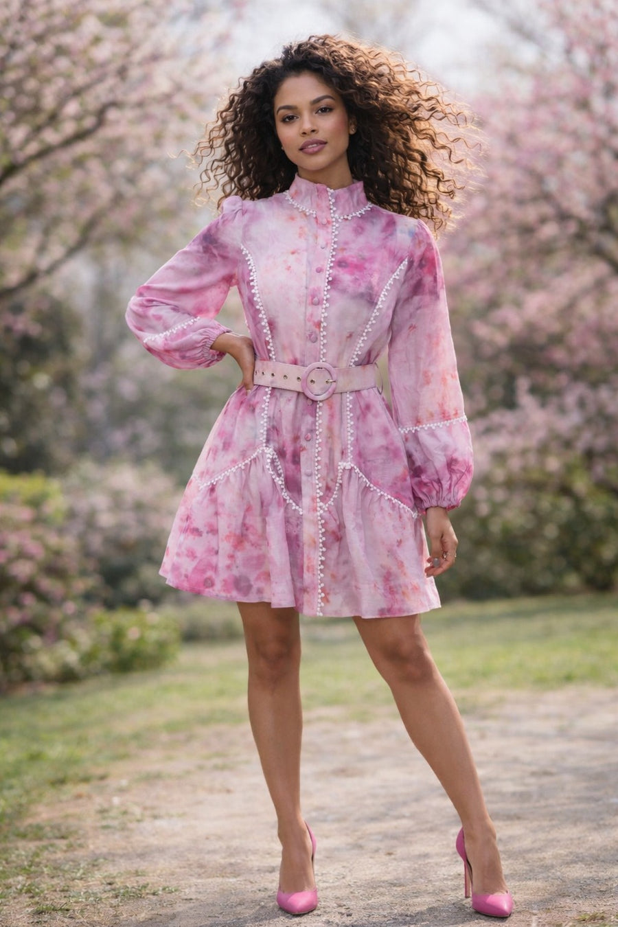 A95055 SPRING MIST TIE DYE BELTED ORGANZA MINI DRESS – N by Nancy