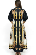 A95138 CHAIN PRINT PUFF SLEEVE MAXI DRESS