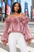 C3188 ROSETTE OFF THE SHOULDER TOP (BLK, WHT, PNK)