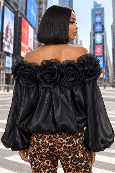C3188 ROSETTE OFF THE SHOULDER TOP (BLK, WHT, PNK)