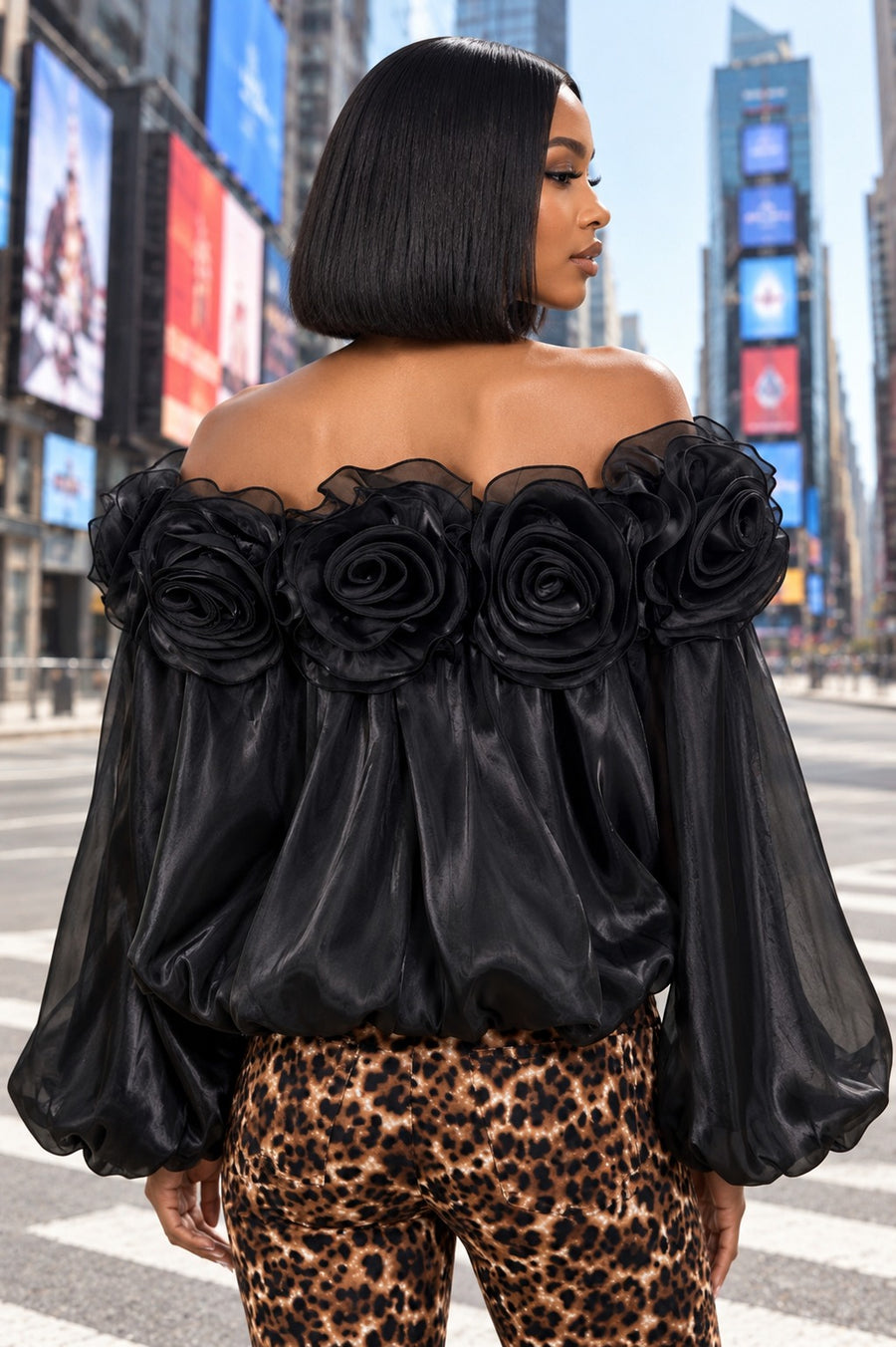 C3188 ROSETTE OFF THE SHOULDER TOP (BLK, WHT, PNK)